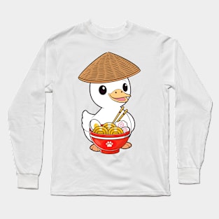 Funny duck is eating noodles Long Sleeve T-Shirt